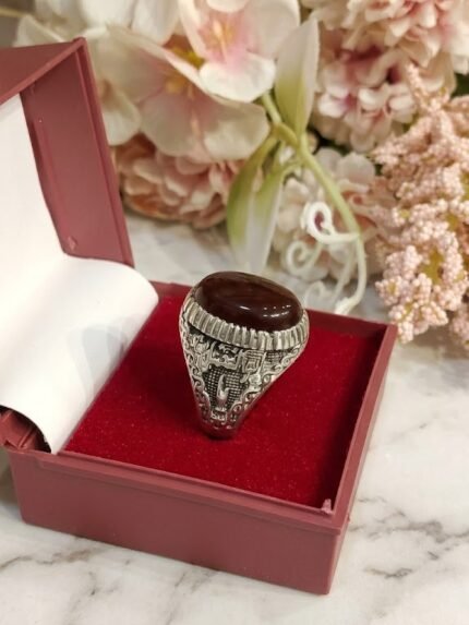 Handcrafted Dark Red Yemeni Aqeeq (Carnelian) Men's Signet Ring