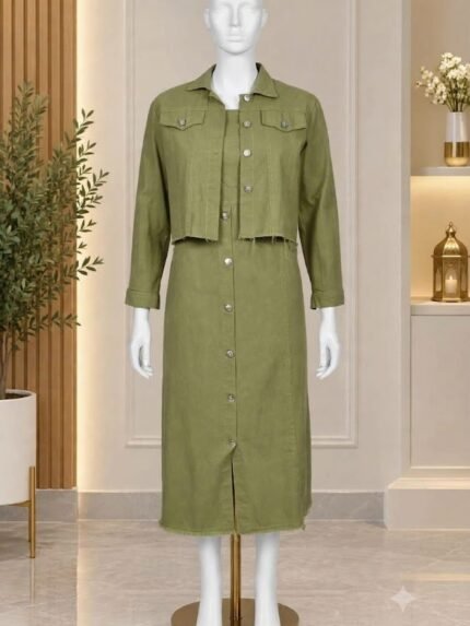 The Olive Sage Co-ord Cropped Jacket and Button-Down Monto