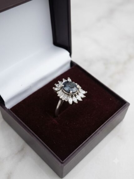 Sunburst Ballerina Blue Sapphire (Neelam) Halo Ring