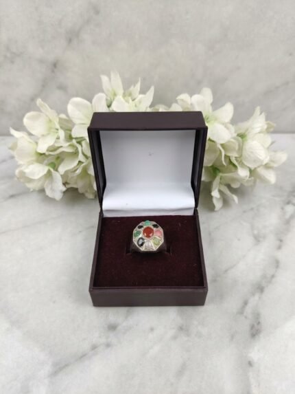 Geometric Octagonal Navratna Signet Ring