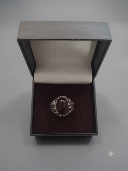 Lattice Openwork Yemeni Dark Red Aqeeq Ring