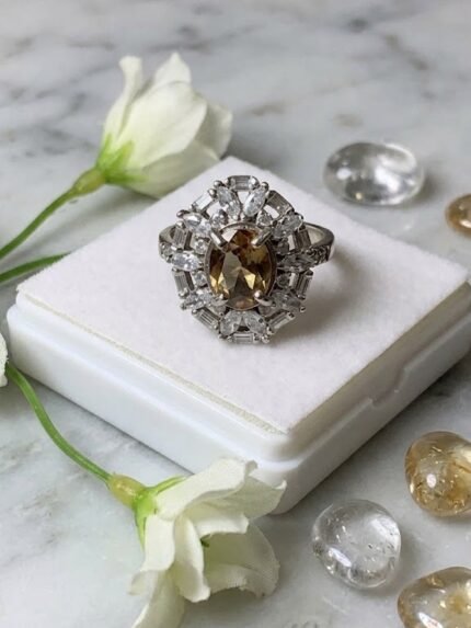Royal Ballerina Halo Natural Citrine Cocktail Ring