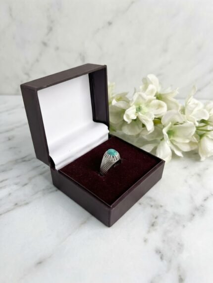 Classic Sunburst Fluted Natural Turquoise (Firoza) Signet Ring