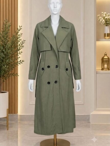 The Olive Trench-Style Double-Breasted Monto Coat