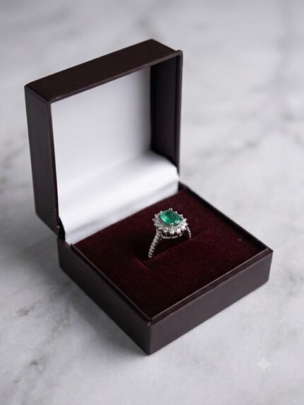 Classic Princess Diana Natural Emerald (Panna) Halo Ring