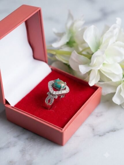 Vintage Halo Natural Turquoise (Feroza) Statement Ring
