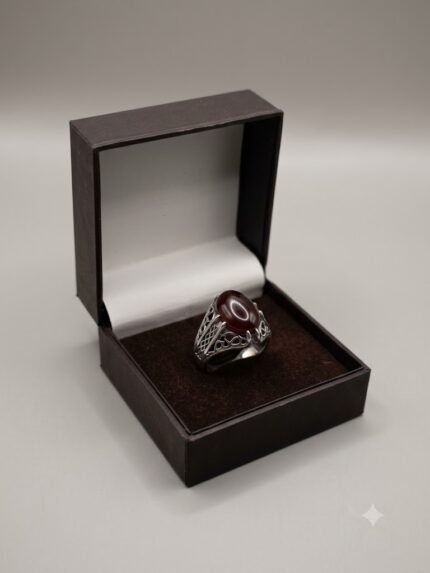 Lattice Openwork Yemeni Deep Red Aqeeq Men's Ring