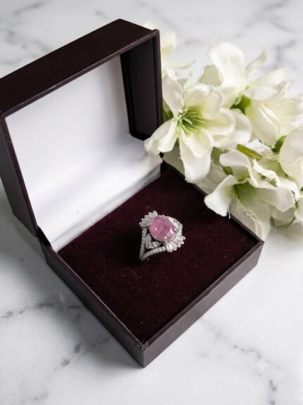 Art Deco Sunburst Natural Pink Ruby (Manik) Cocktail Ring
