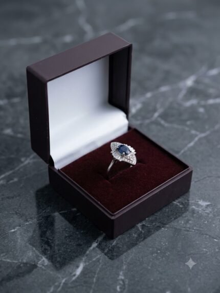 Royal Marquise-Halo Blue Sapphire (Neelam) Ring