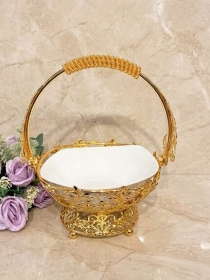 Royal Gold Filigree Handled Pedestal Serving Basket