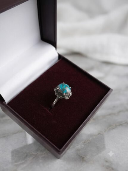 Natural Copper Matrix Turquoise Solitaire Ring