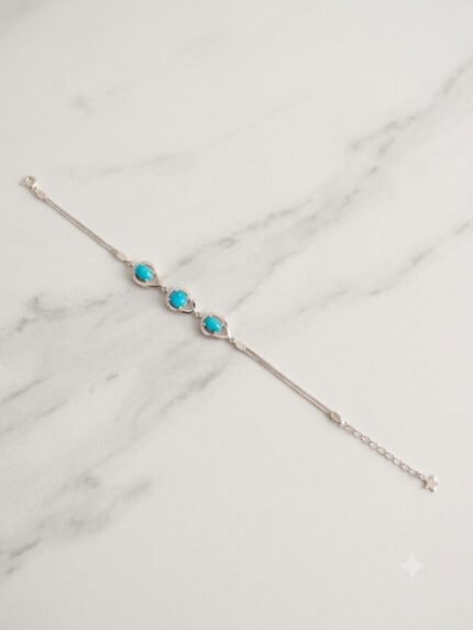Handcrafted Turquoise (Feroza) Teardrop Silver Bracelet