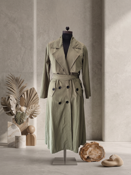 Classic Belted Trench Monto Coat - Sage Green