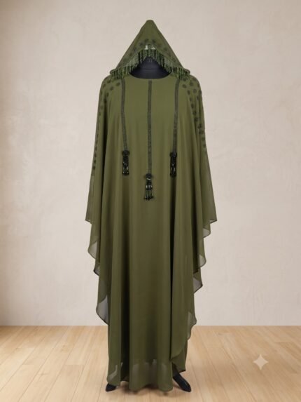 Emerald Oasis Beaded Hooded Cape Abaya