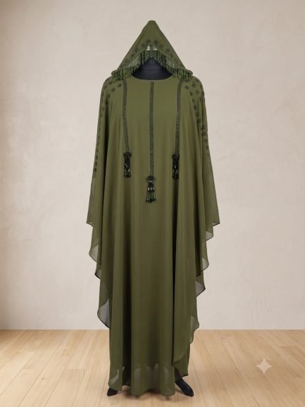 Emerald Oasis Beaded Hooded Cape Abaya