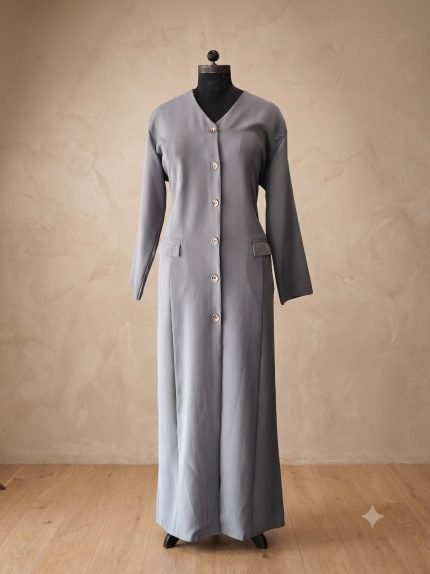 Ash Grey Tailored Button-Down Blazer Abaya