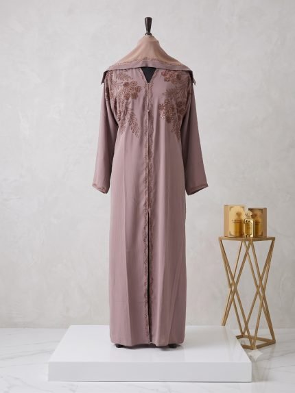 Nadira Mauve Hand-Embellished Abaya Set