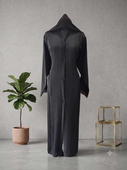 Luxe Obsidian Shimmer-Trim Cape Abaya