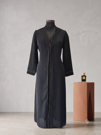 Noir Elegance Brocade & Gold Chain Abaya
