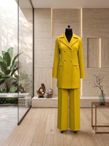 Luxe Chartreuse Double-Breasted Monto & Wide-Leg Trouser Set