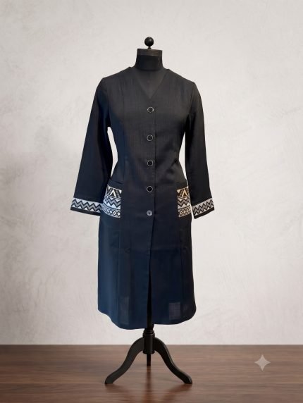 Geometric Aztec Border V-Neck Button-Down Monto Tunic Coat