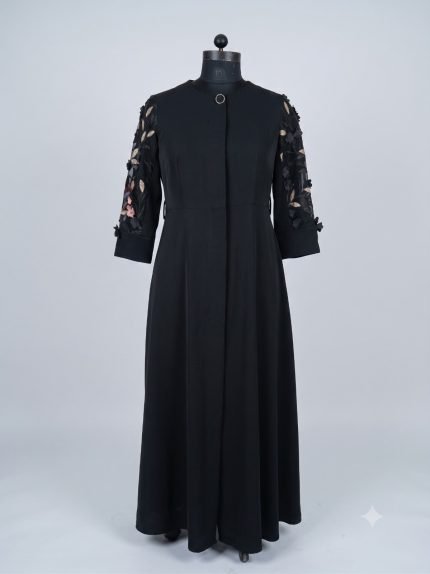 Botanical 3D Appliqué Maxi Monto Dress – Midnight Noir