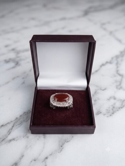 Royal Grand Oval Red Aqeeq Double Halo Statement Ring