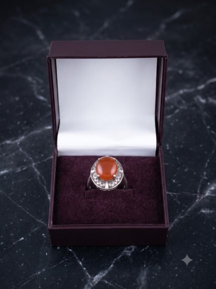 Majestic Oval Red Aqeeq Compass Halo Ring