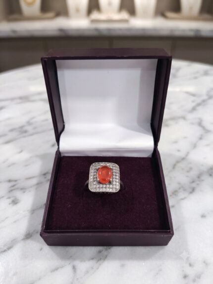 Exquisite Cushion Halo Orange Carnelian Ring
