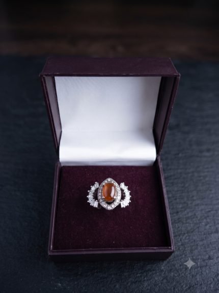 Royal Crown Marquise Halo Red-Orange Aqeeq Ring
