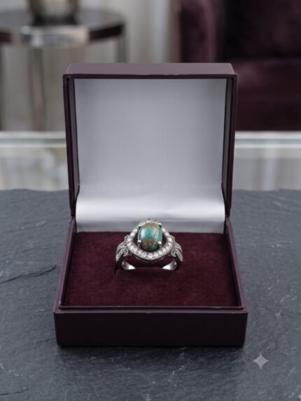 Imperial Marquise Diamond-Halo Natural Matrix Firoza Ring