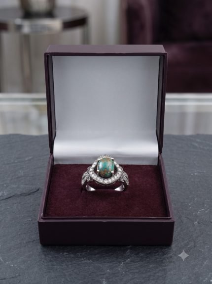 Imperial Marquise Diamond-Halo Natural Matrix Firoza Ring