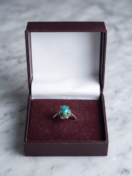 Vintage Scalloped Flower Natural Matrix Firoza Ring