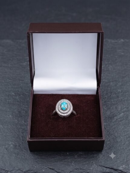Double Halo Oval Natural Firoza Ring