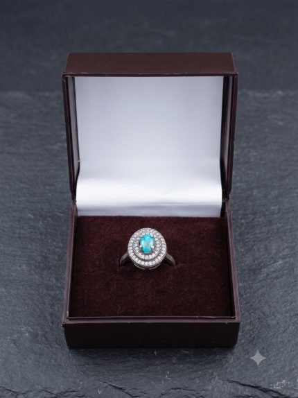 Double Halo Oval Natural Firoza Ring
