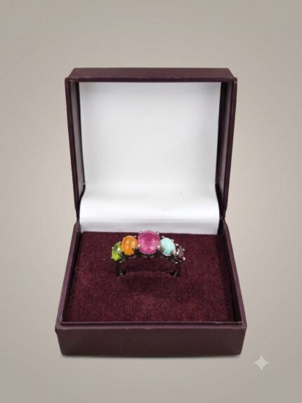 Multi-Gemstone Navaratna-Style Bar Ring
