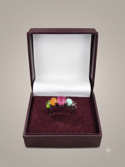 Multi-Gemstone Navaratna-Style Bar Ring