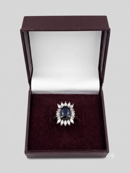 Royal Neelam (Blue Sapphire) Sunburst Star Halo Ring