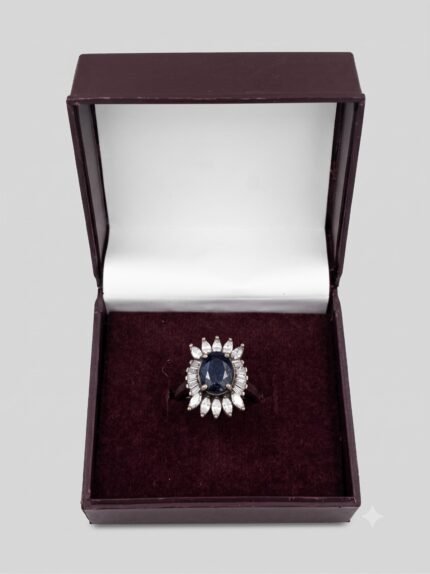 Royal Neelam (Blue Sapphire) Sunburst Star Halo Ring
