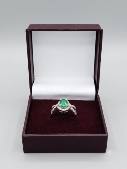 Royal Green Emerald (Panna) Infinity Split-Shank Halo Ring