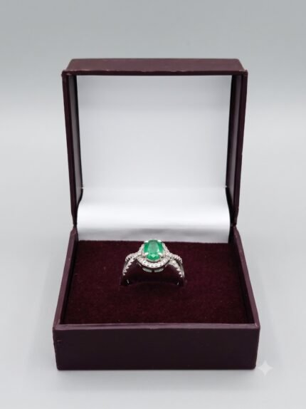Royal Green Emerald (Panna) Infinity Split-Shank Halo Ring