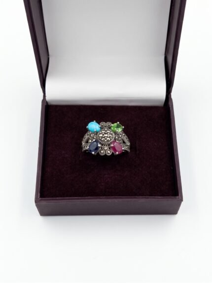 Royal Vintage Quad Gemstone Marcasite Ring