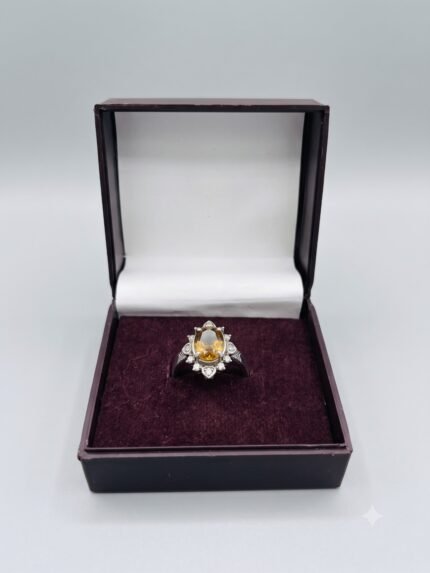 Oval Citrine Cocktail Ring with Heart & Brilliant Diamond Halo Ring