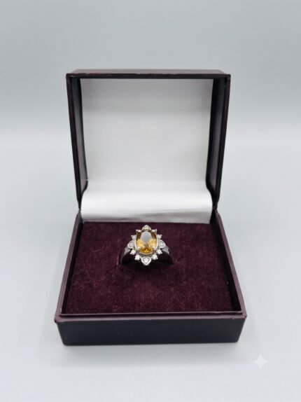 Oval Citrine Cocktail Ring with Heart & Brilliant Diamond Halo Ring