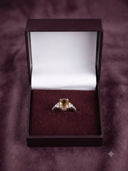 Delicate Trefoil Accent Citrine Solitaire Ring