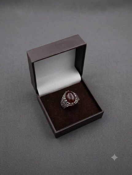 Lattice Filigree Yemeni Dark Red Aqeeq Ring