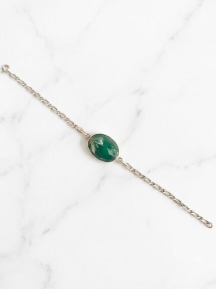 Men’s Natural Green Aqeeq (Agate) Sterling Silver Link Bracelet