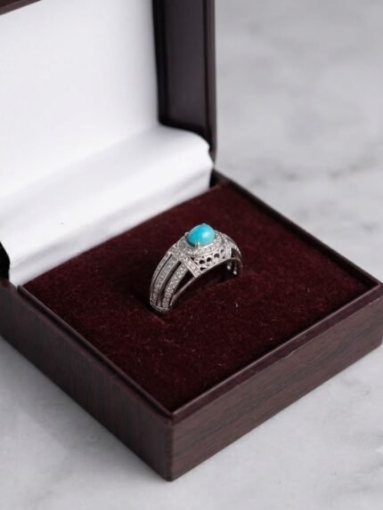 Lattice Filigree Natural Turquoise Wide Band Ring