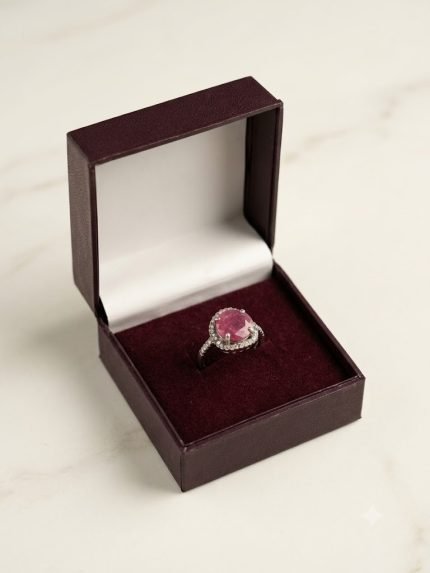 Vintage Halo Natural Ruby Ring in Sterling Silver
