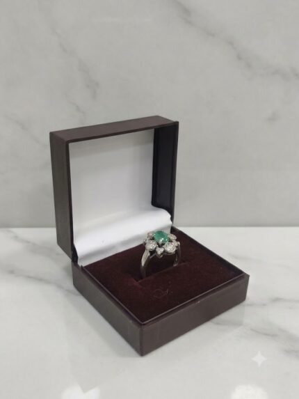 Elegant Natural Emerald (Panna) & Diamond Floral Cluster Ring